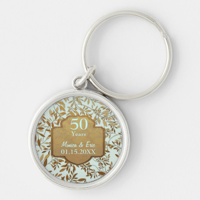 Leaves of Gold 50th Wedding Anniversary Keychain (Front)