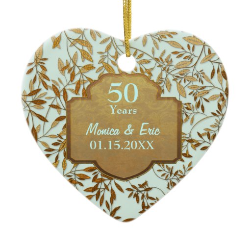 Leaves of Gold 50th Wedding Anniversary Double-Sided Heart Ceramic ...