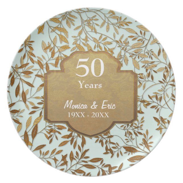 Leaves of Gold 50th Wedding Anniversary Plate (Front)