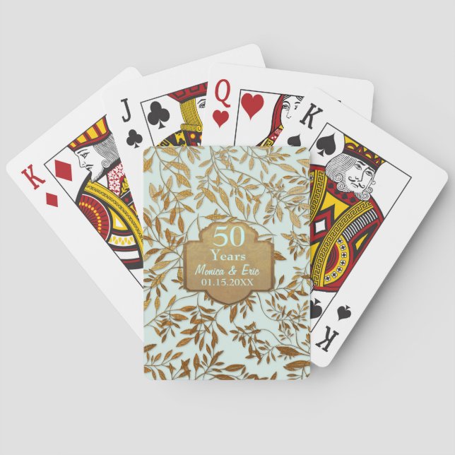 Leaves of Gold 50th Wedding Anniversary Poker Cards (Back)