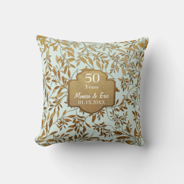 Leaves of Gold 50th Wedding Anniversary Throw Pillow (Front)