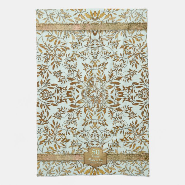 Leaves of Gold 50th Wedding Anniversary Towel (Vertical)