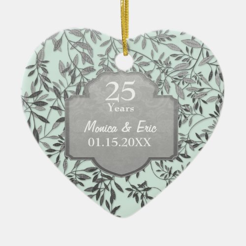 Leaves of Silver 25th Wedding Anniversary Ceramic Ornament