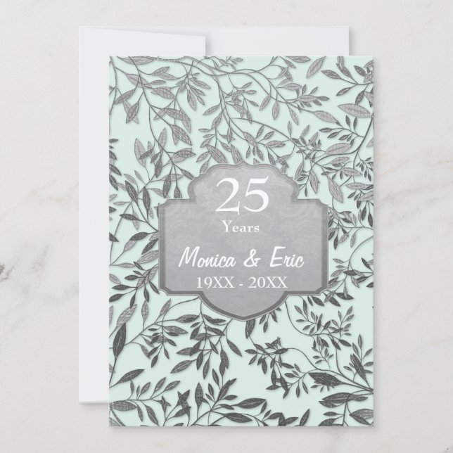 Leaves of Silver 25th Wedding Anniversary Invitation (Front)