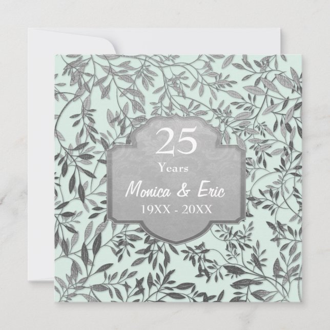 Leaves of Silver 25th Wedding Anniversary Invitation (Front)