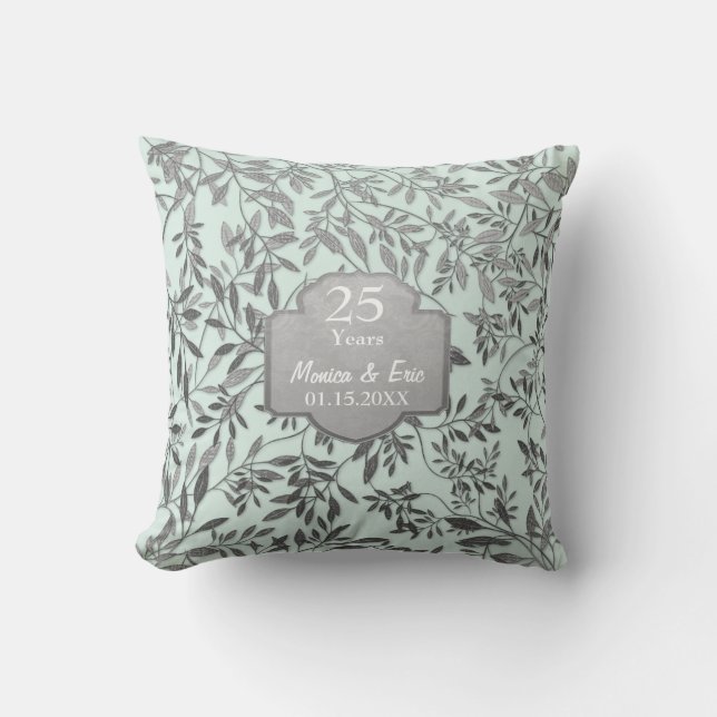 Leaves of Silver 25th Wedding Anniversary Throw Pillow (Front)
