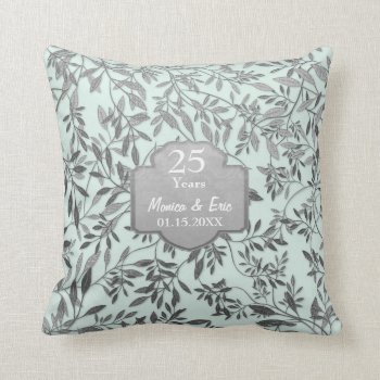 Leaves Of Silver 25th Wedding Anniversary Throw Pillow by SpiceTree_Weddings at Zazzle