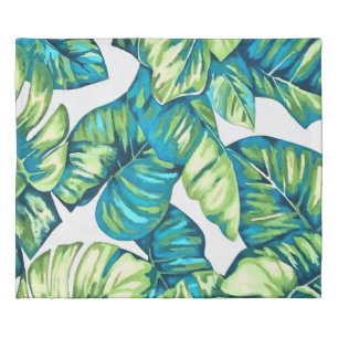 Leaves Of  Tropical Monstera and Banana Blue Green Duvet Cover