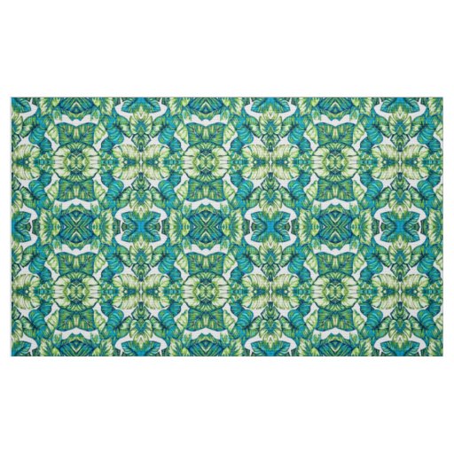Leaves Of  Tropical Monstera and Banana Blue Green Fabric