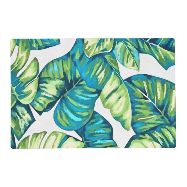 Leaves Of  Tropical Monstera and Banana Blue Green Placemat (Front)