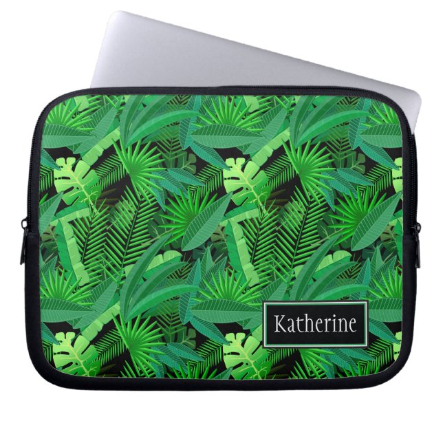 Leaves Of Tropical Palm Trees | Add Your Name Laptop Sleeve (Front)