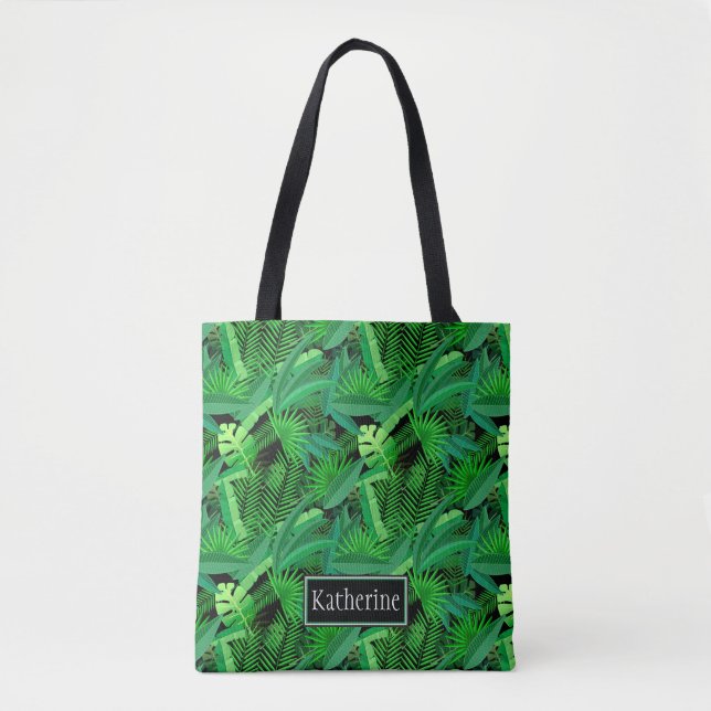Leaves Of Tropical Palm Trees | Add Your Name Tote Bag (Front)