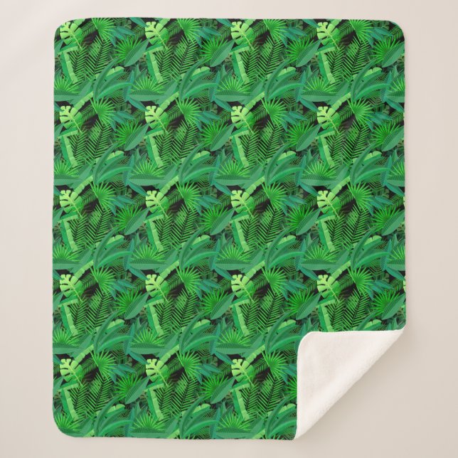 Leaves Of Tropical Palm Trees Sherpa Blanket (Front)
