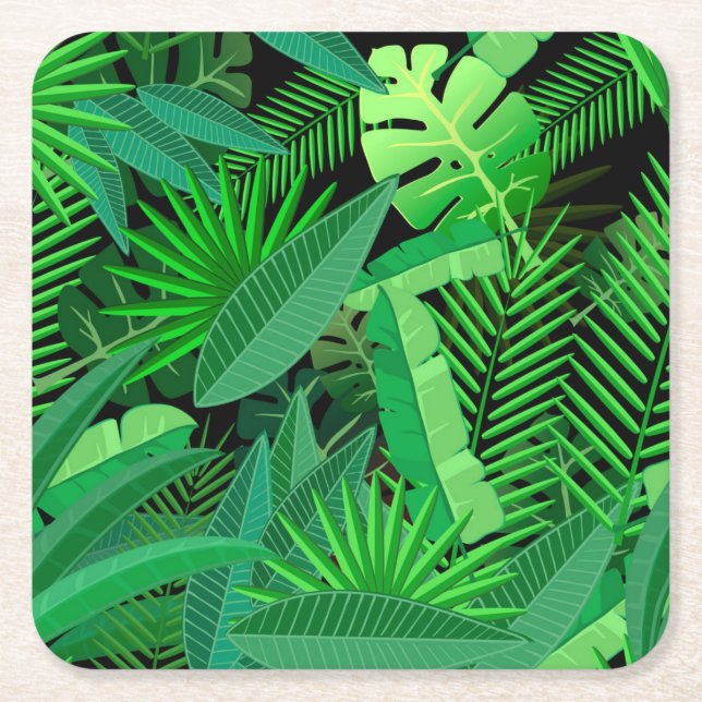 Leaves Of Tropical Palm Trees Square Paper Coaster (Front)