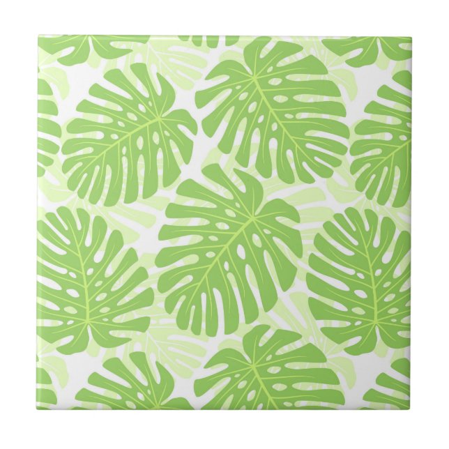 Leaves Of Tropical Plant - Monstera Pattern Ceramic Tile (Front)