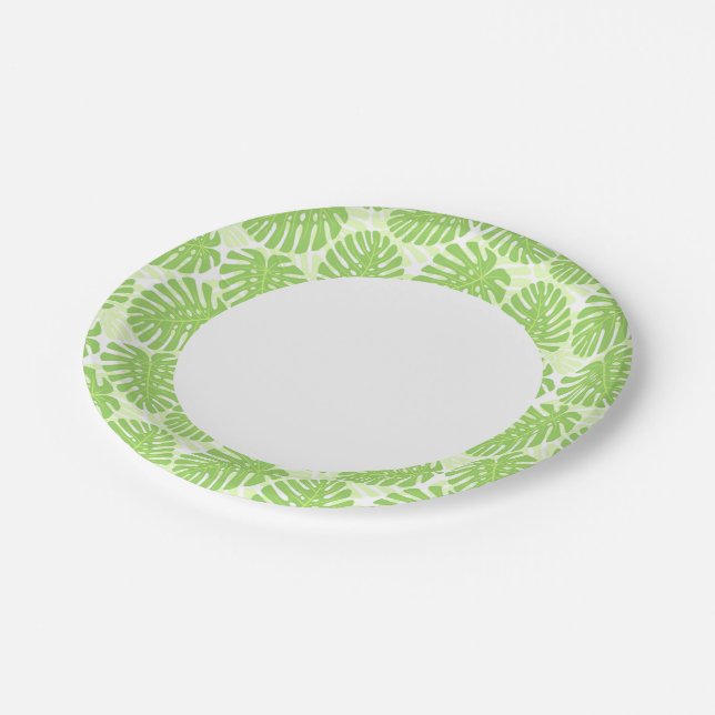 Leaves Of Tropical Plant - Monstera Pattern Paper Plates (Angled)