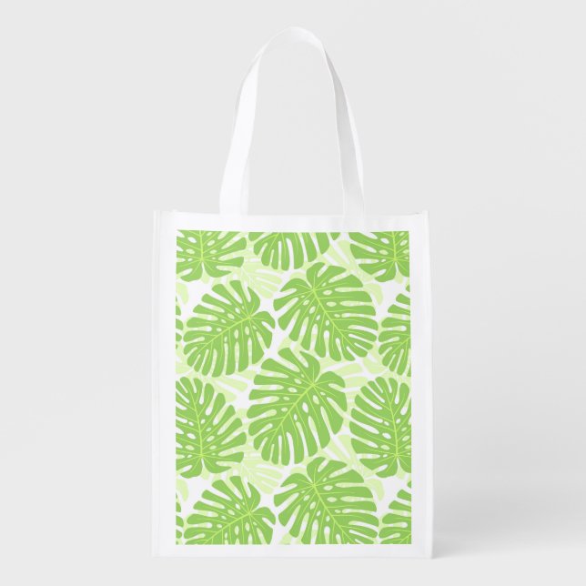 Leaves Of Tropical Plant - Monstera Pattern Reusable Grocery Bag (Front)