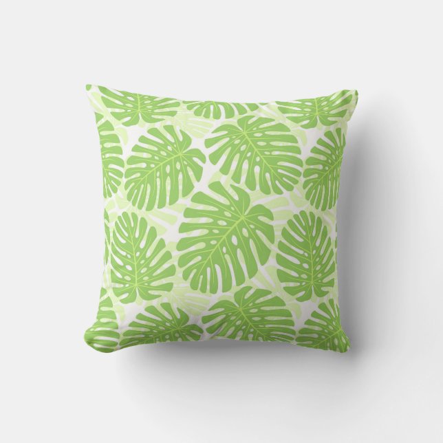 Leaves Of Tropical Plant - Monstera Pattern Throw Pillow (Front)