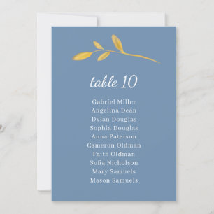 Leaves olive. Blue Table Number with Seating