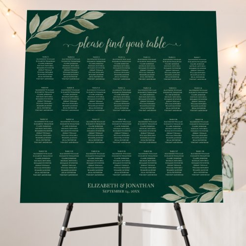 Leaves on Emerald 28 Table Wedding Seating Chart Foam Board