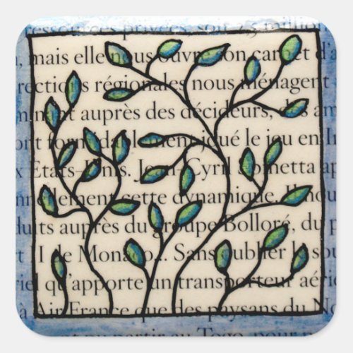 Leaves on French Text Tile Square Sticker