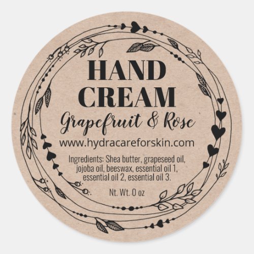 Leaves On Kraft Homemade Hand Cream Labels