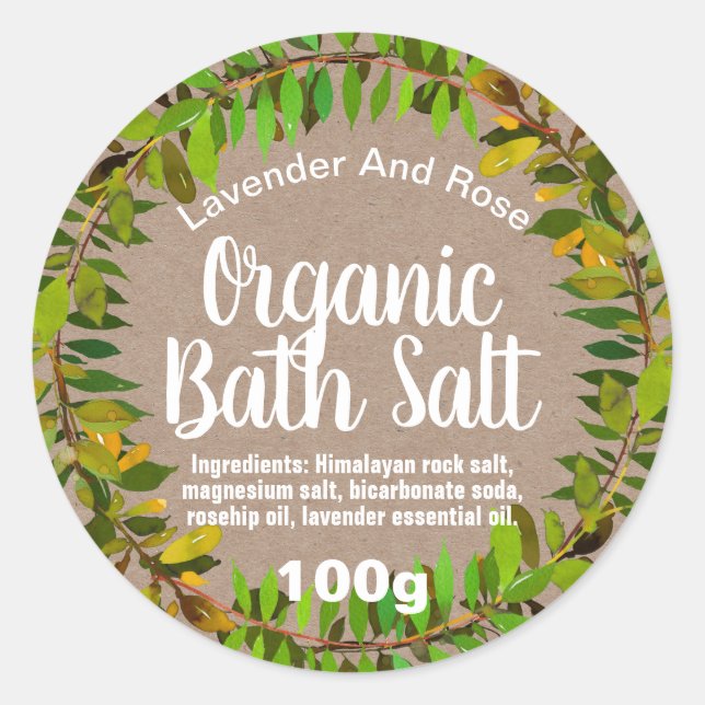 Leaves On Kraft Organic Bath Salt Labels (Front)