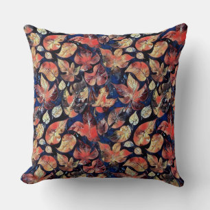 Leaves on Midnight – Abstract Botanical Pattern Throw Pillow