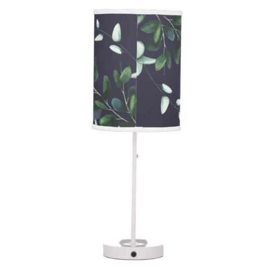 Leaves on Navy Blue  Botanical Table Lamp (Back)