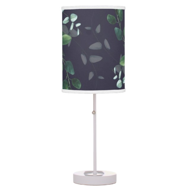 Leaves on Navy Blue  Botanical Table Lamp (Front)