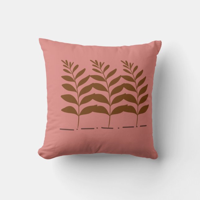 "Leaves on Peach Pillow" Throw Pillow (Front)