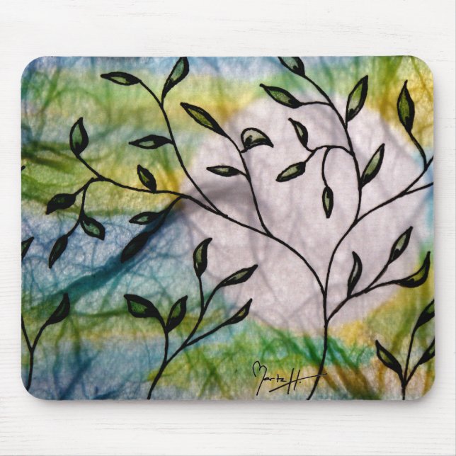 Leaves on Vellum with Watercolor background Mouse Pad (Front)