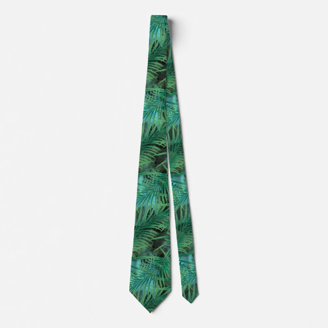 Leaves, palm ,trees, green, blue neck tie (Front)
