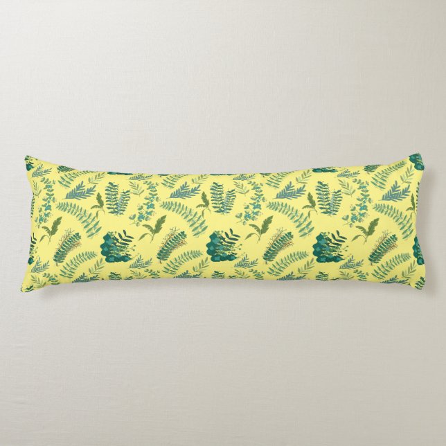 Leaves Pattern 10.bw LYellow BG Body Pillow (Front)