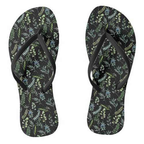 Leaves Pattern 11bw Black BG Flip Flops