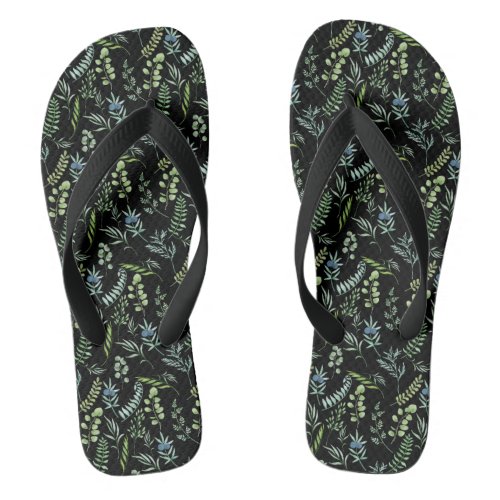 Leaves Pattern 11bw Black BG Flip Flops