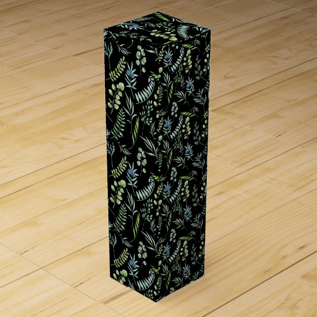 Leaves Pattern 11.bw Black BG Wine Box (Front)