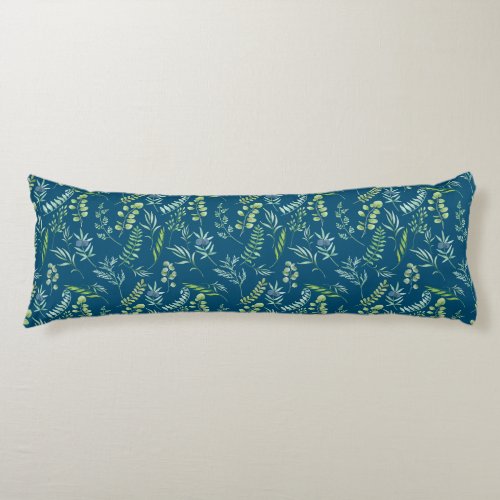 Leaves Pattern 11bw DBlue BG Body Pillow