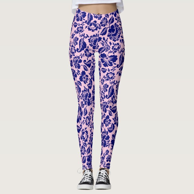 Leaves pattern.13.bw Lpink BG Leggings (Front)