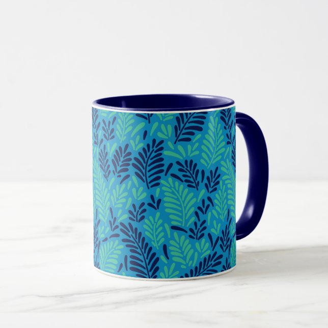Leaves Pattern Blue and Green Mug (Front Right)