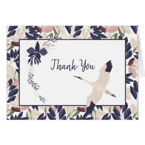 Leaves Pattern Border Heron Thank You Card