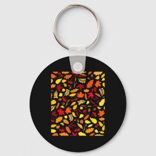 Leaves Pattern Fall Design Acorns Wheat Keychain