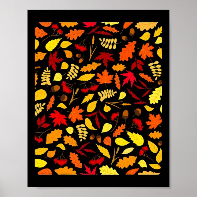 Leaves Pattern Fall Design Acorns Wheat  Poster (Front)