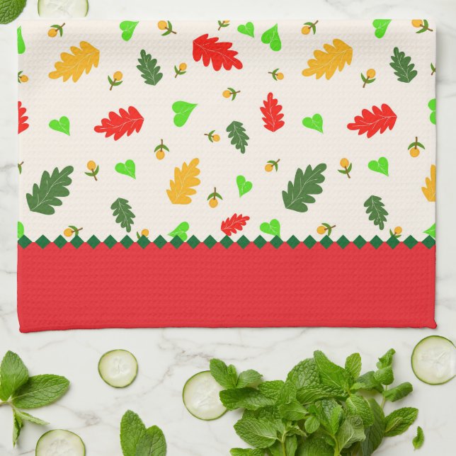 Leaves pattern kitchen towel (Folded)