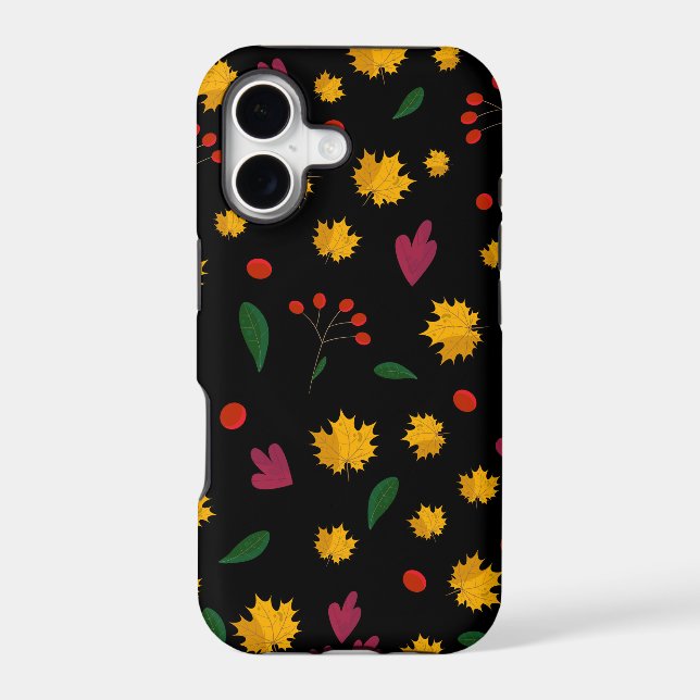 Leaves pattern on a black background iphone case (Back)