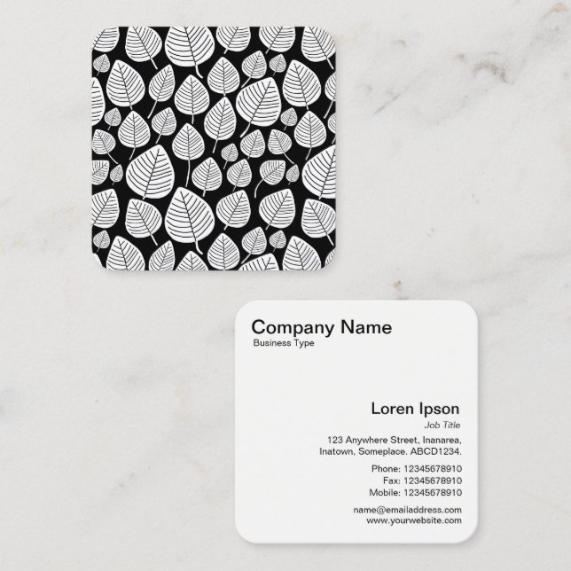 Leaves Pattern - White and Black Square Business Card (Front/Back)