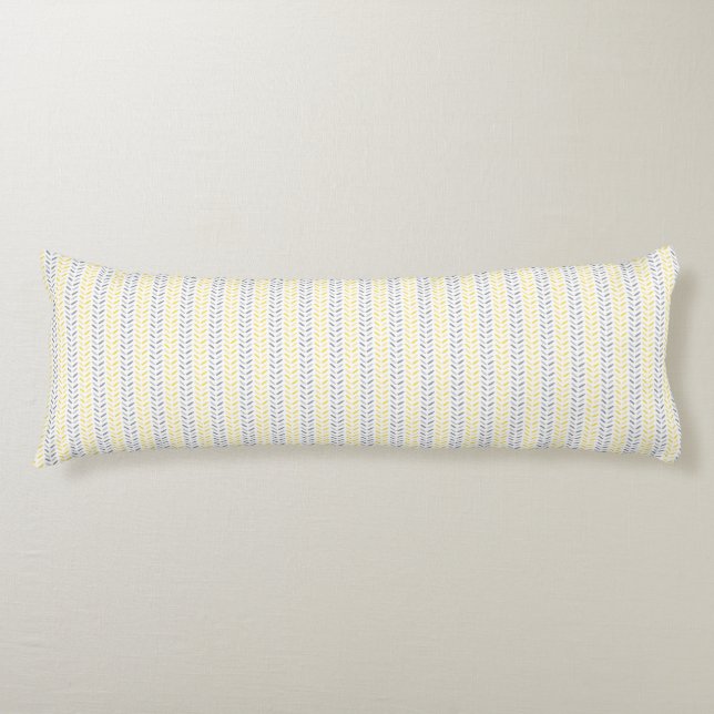 Leaves Pattern Yellow & Gray Body Pillow (Front)