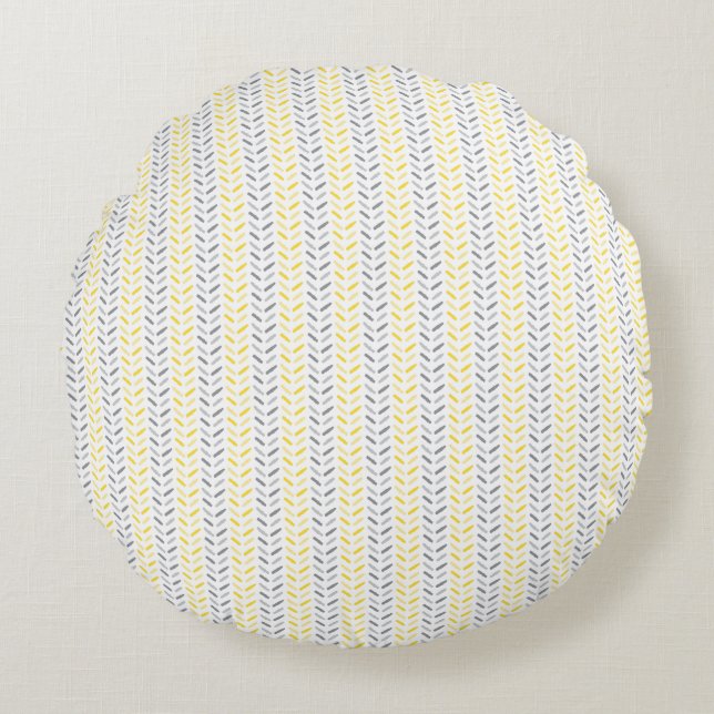 Leaves Pattern Yellow & Gray Round Pillow (Front)