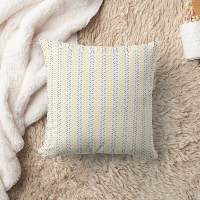 Leaves Pattern Yellow & Gray Throw Pillow (Blanket)