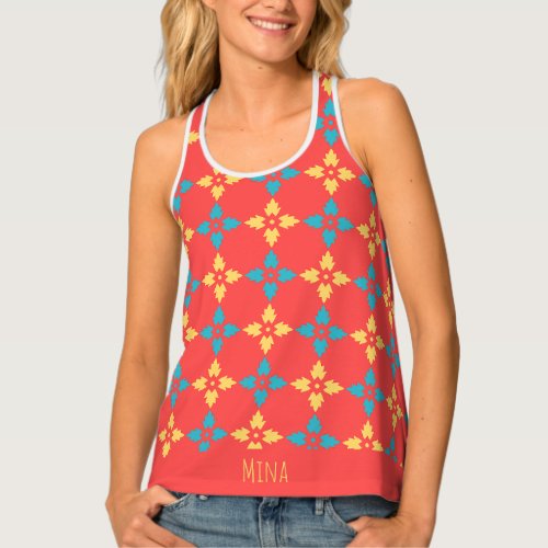 Leaves Peach Blue Minimal Pattern Tank Top